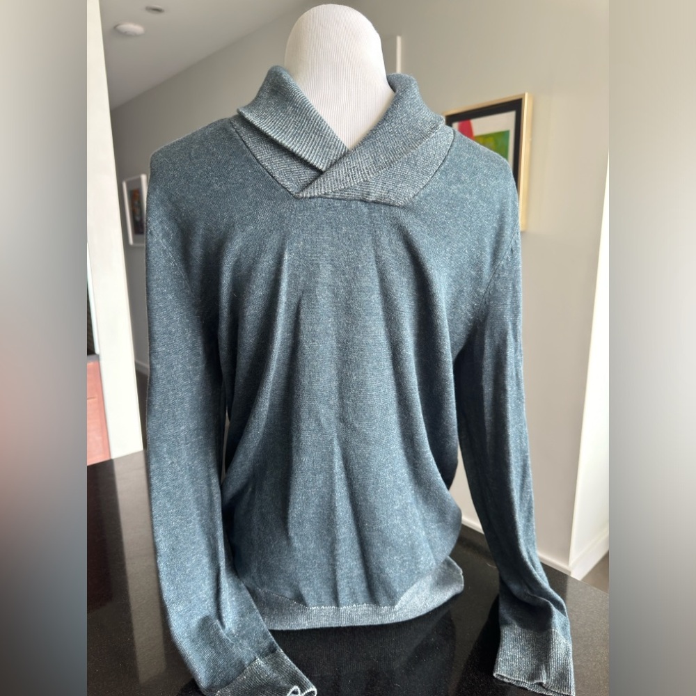 JF by J.Ferrar Fishermen’s Shawl Neck Sweater | Blue | Medium
